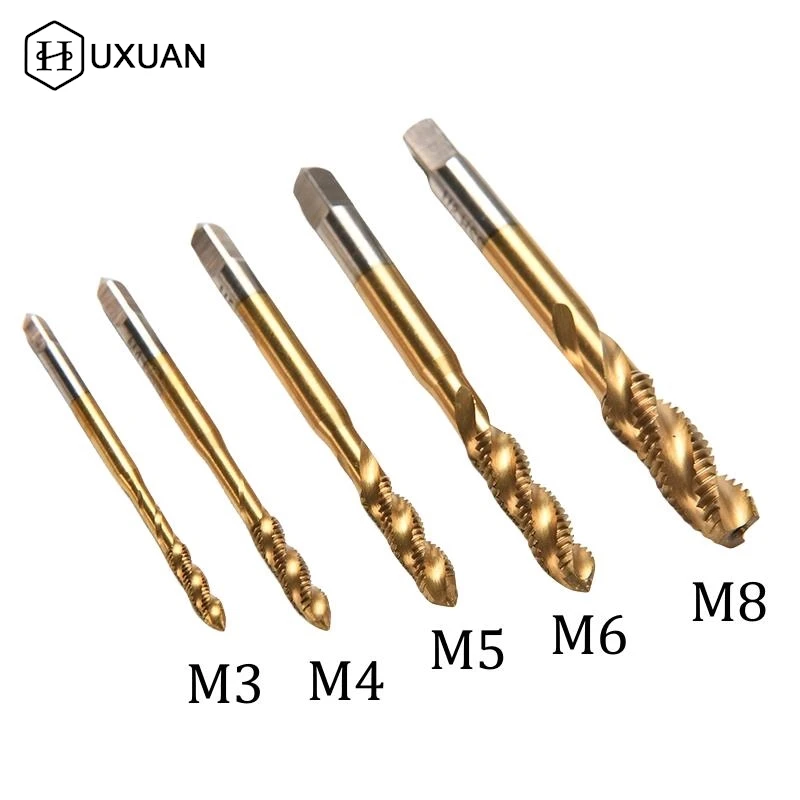 

Titanium Coated Thread Tap Drill Metric Hss Spiral Fluted Machine Screw Tap M3 M4 M5 M6 M8 Spiral Pointed Taps