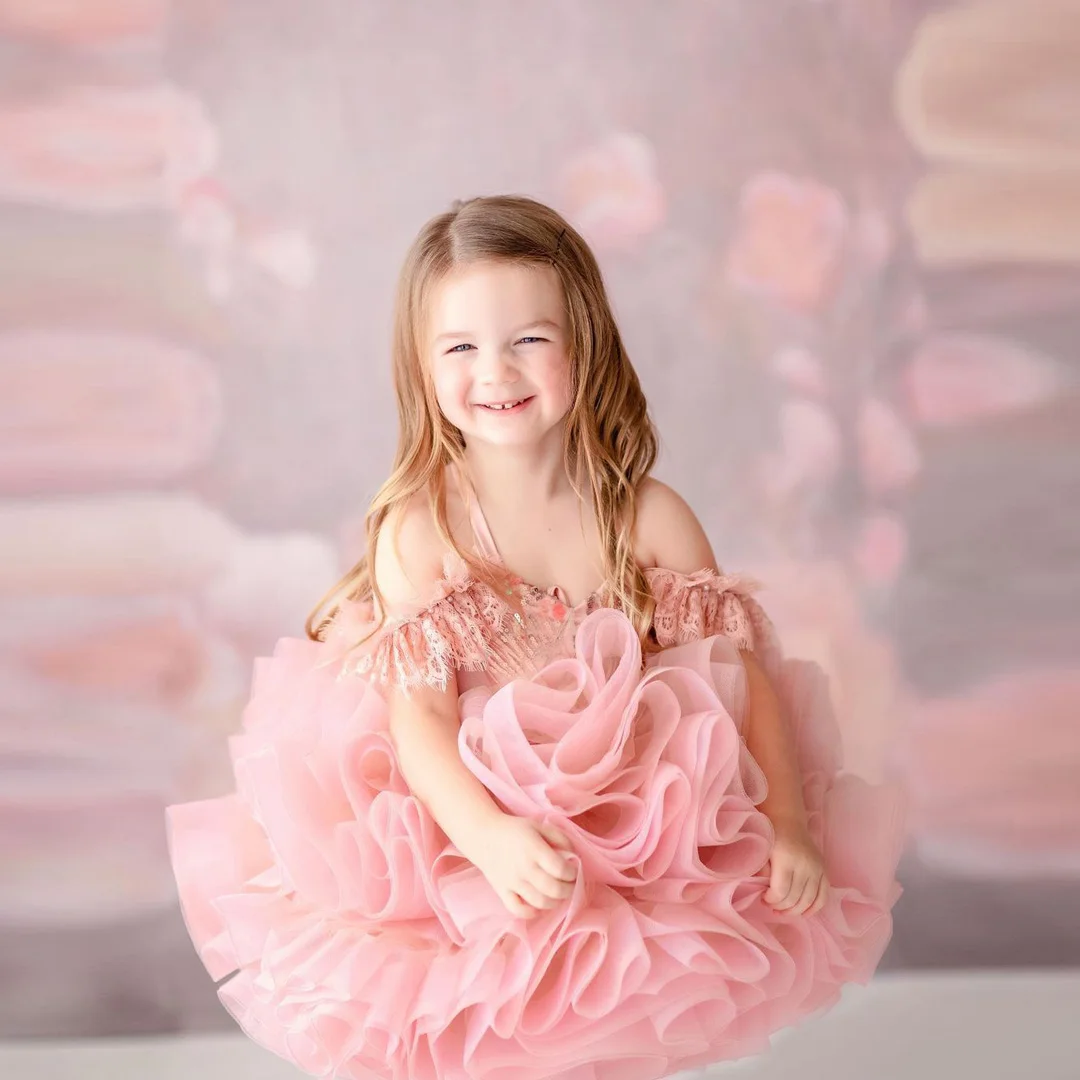 

Glitter Sequined Flower Girl Dress Shiny Baby Gown for Girls Puffy Organza Baby Birthday Dress Blush Pink Ruffled Ball Gowns kid