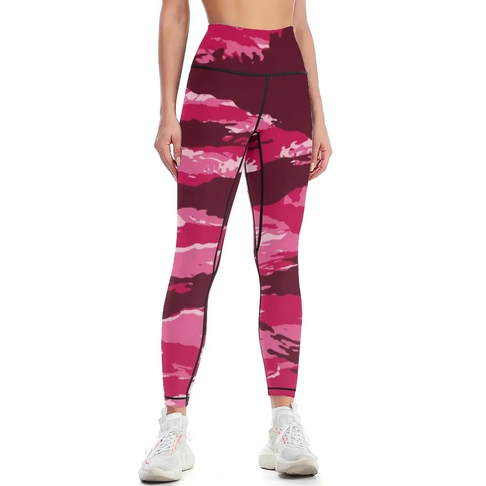 

Pink Tiger Stripe Camouflage Pattern Leggings legging pants raises butt sports for gym Golf wear Womens Leggings