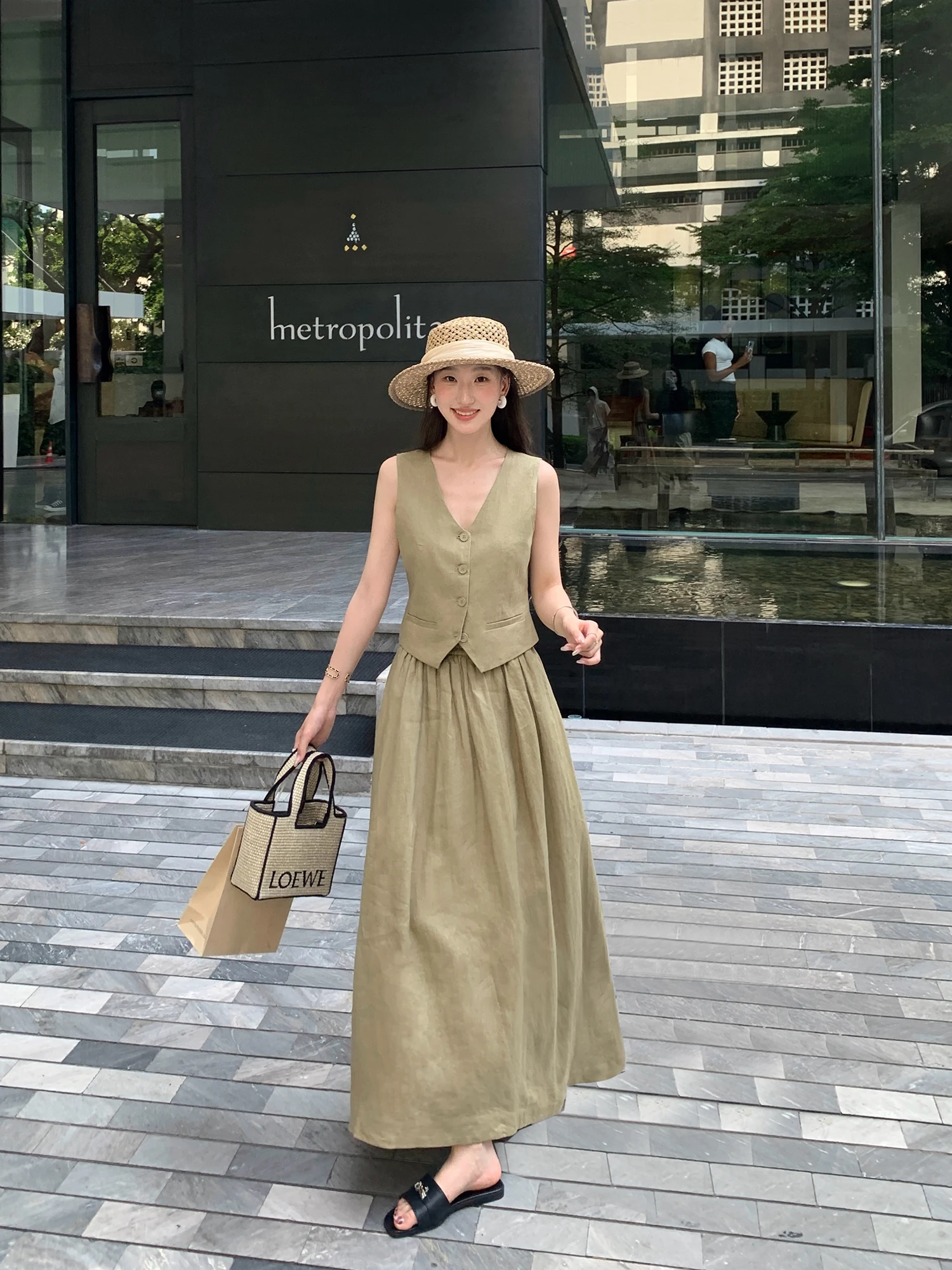 

Maven Lin High-End Linen Svel Vest Set Women's f Skirt Two-Piece Set Vintage Pre-Worn Faion Summer Collection