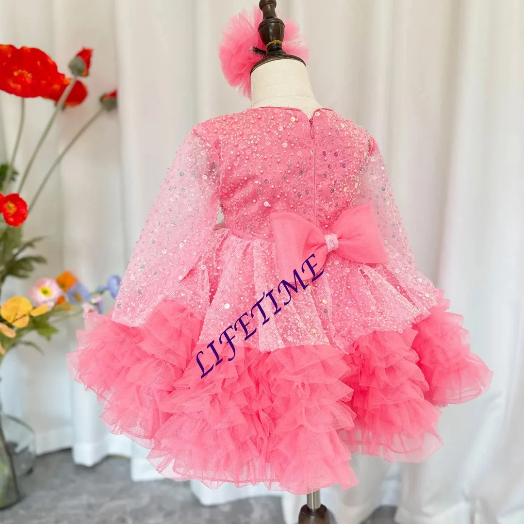 Abito da ragazza arabo lilla di lusso personalizzato con fiocco in paillettes Abito da principessa per bambini, compleanno, festa di nozze, per bambini