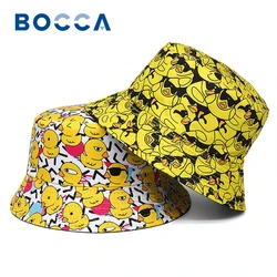 Bocca Cartoon Yellow Duck Bucket Hat Cute Pattern Printing Fisherman Hats Double Sides Adult Panama Cap Summer Caps Hot Selling