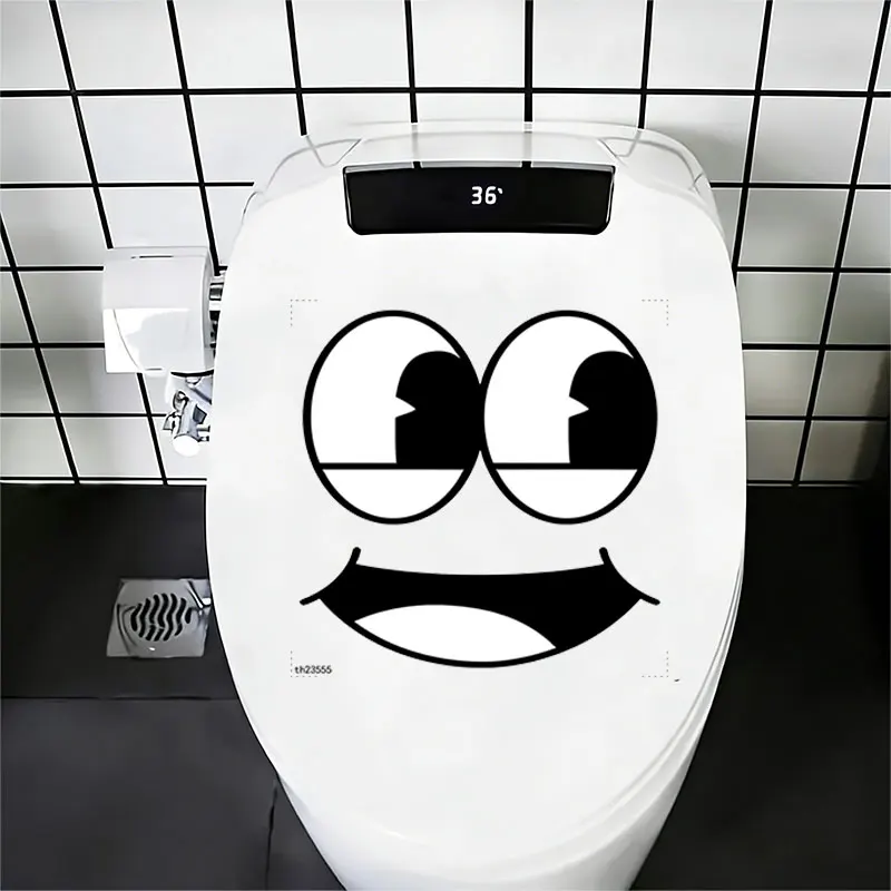 1Pc Funny Toilet Wall Sticker, Fun Black and White Smiley Face, Suitable for Toilet Seats, Bathroom Glass, Washbasins, Refrigerators, Furniture, Desks, Cabinets, Doors and Windows, and Wall Decals. Fun and Attractive Stickers That Are Practical and Easy to Use, Creating a Warm and Fun Space. a Creative and Thoughtful Gift for Family, Friends, and Loved Ones
