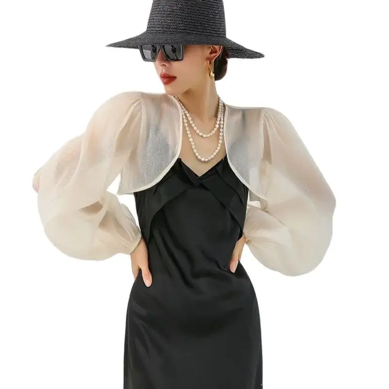 Witte Abrikoos Bruiloft Wrap Sjaal Lange Mouw Cape Voor Jurk Zomer Haalt Bolero Vrouwen Bawting Mouw Cover Up Jack Femme