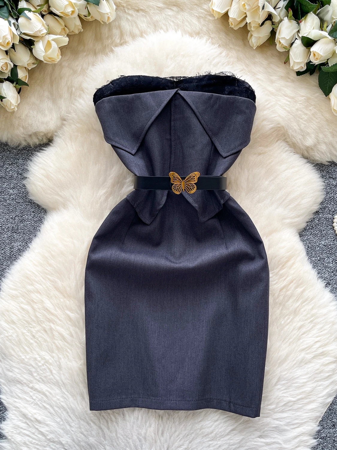 Vestido e con corpiño y ribete de encaje para mujer, Falda corta de satén de seda de verano, vestido envolvente de cin...