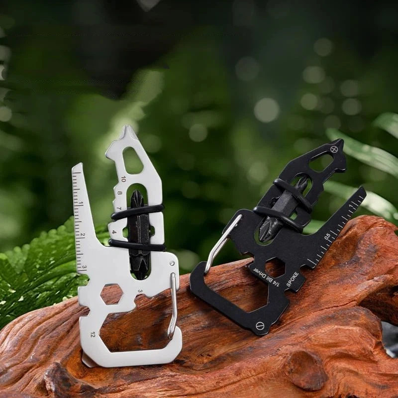 Multifunctional Stainless Steel Carabiner Keychain Bottle Opener Multi-Tool Card Portable Outdoor Tool For Camping Climbing