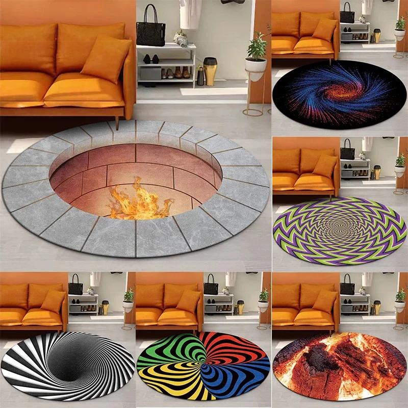 3D Visual Effect Round Area Rug with Creative Fire Vortex Galaxy Patterns Floor Mat for Living Room Bedroom Home Decor