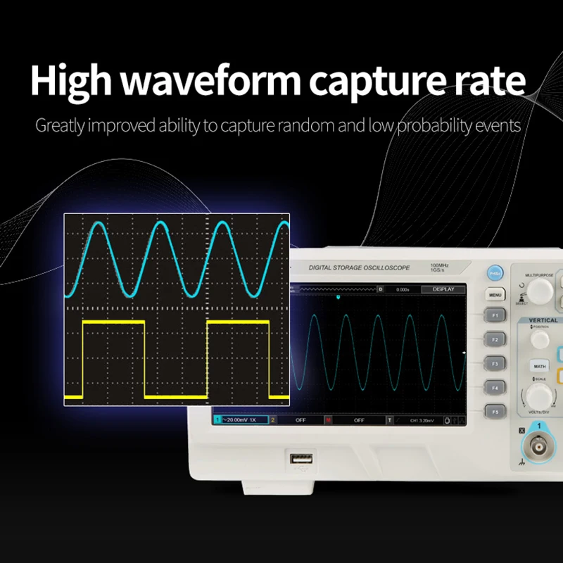 UNI-T UTD2102CEX+ Digital Storage Oscilloscope 100mHz 2 Channels Portable Automotive Oscilloscope USB 7 Inches TFT LCD 1GSa/S