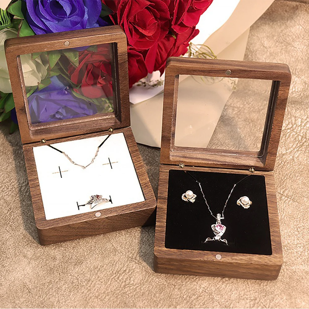 

Jewelry Three Piece Set Dustproof Storage Box Solid Wood Bracelet Pendant Ring Suit Display Tools Banquet Gift Packaging Box