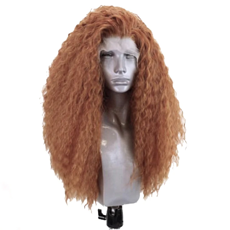 RONGDUOYI Brown Curly Synthetic Lace Wigs For Women Free Part Lace Front Wig Heat Resistant Hair Natural Hairline Cosplay Wig