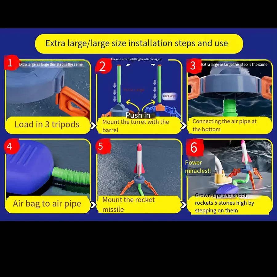 Children's Air Rocket Launching Game Set with Foot Pump Jump Practice Toy That Enhances Original Judgment & Motor Skills
