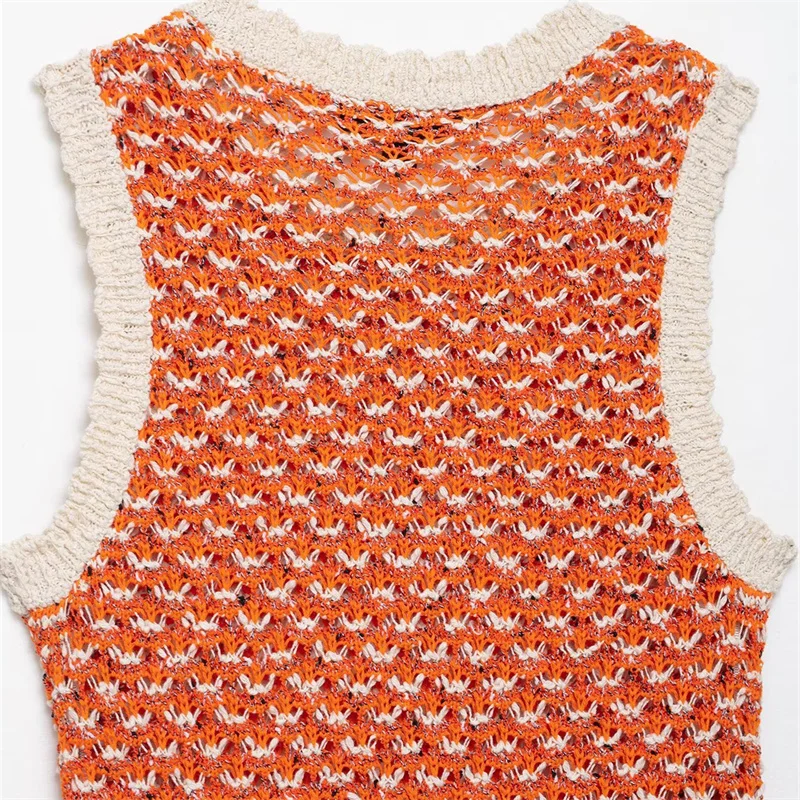 KEYANKETIAN 2025 Summer New Women's Hollow out Crochet Jacquard Sleeveless Mini Dress Holiday wind Pockets Slim Knit Dresses