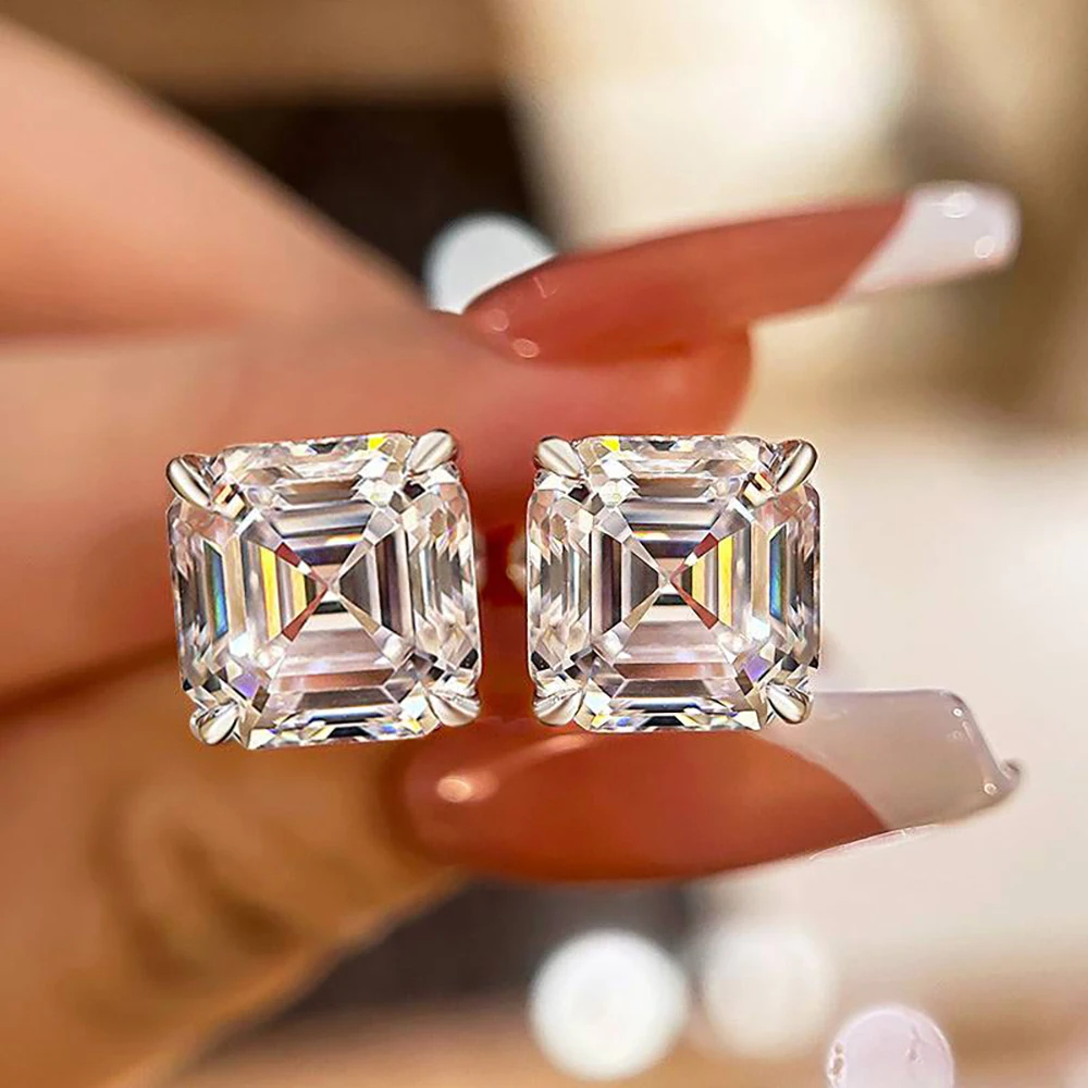 

1/2/3/4carat Classic Asscher Cut Moissanite Diamond Stud Earrings for Women S925 Sterling Silver Square Ear Studs Fine Jewelry