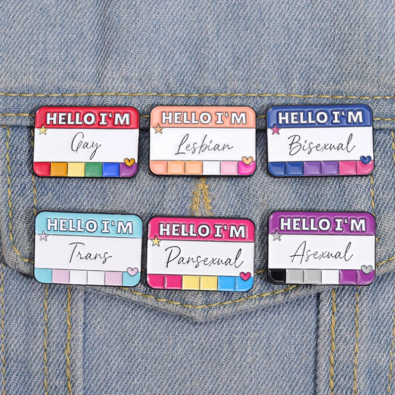 Hello I'm LGBT Enamel Pins Custom BI Pan Asexual Trans Gay Lesbian Brooches Lapel Badges Pride Rainbow Color Dialog Box Jewelry