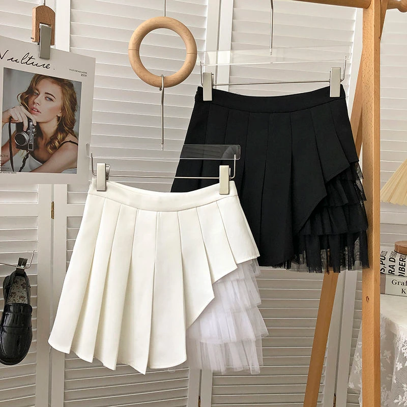 

Pleated Skirts Women Chic Summer Party All-match Schoolgirls Clothing Vintage Slim Simple Pure