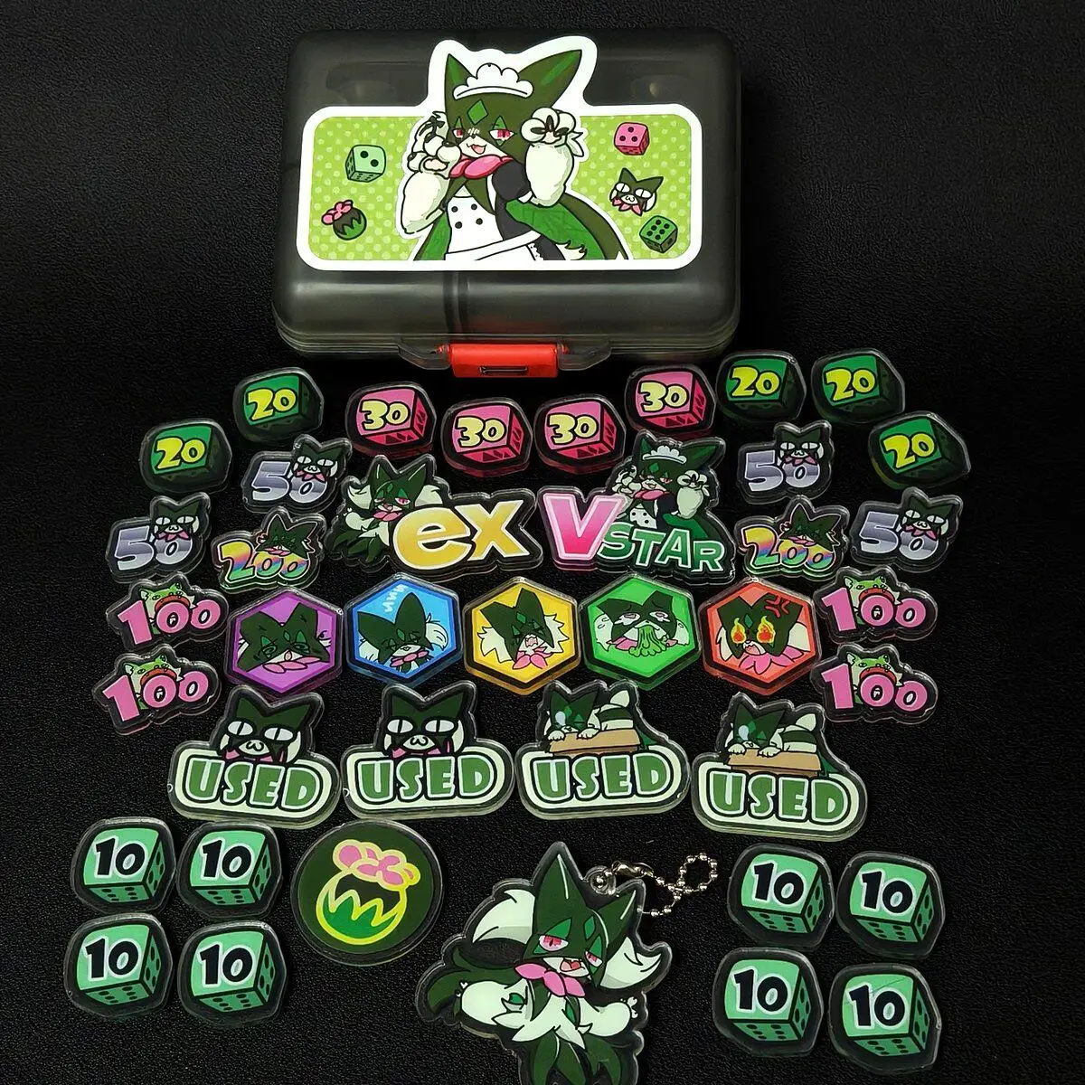 Custom Meowscarada Pokemon Token Set Acrylic Damage Counters Ex Vstar Markers Storage Case Keychain Tcg Game Accessories view 2