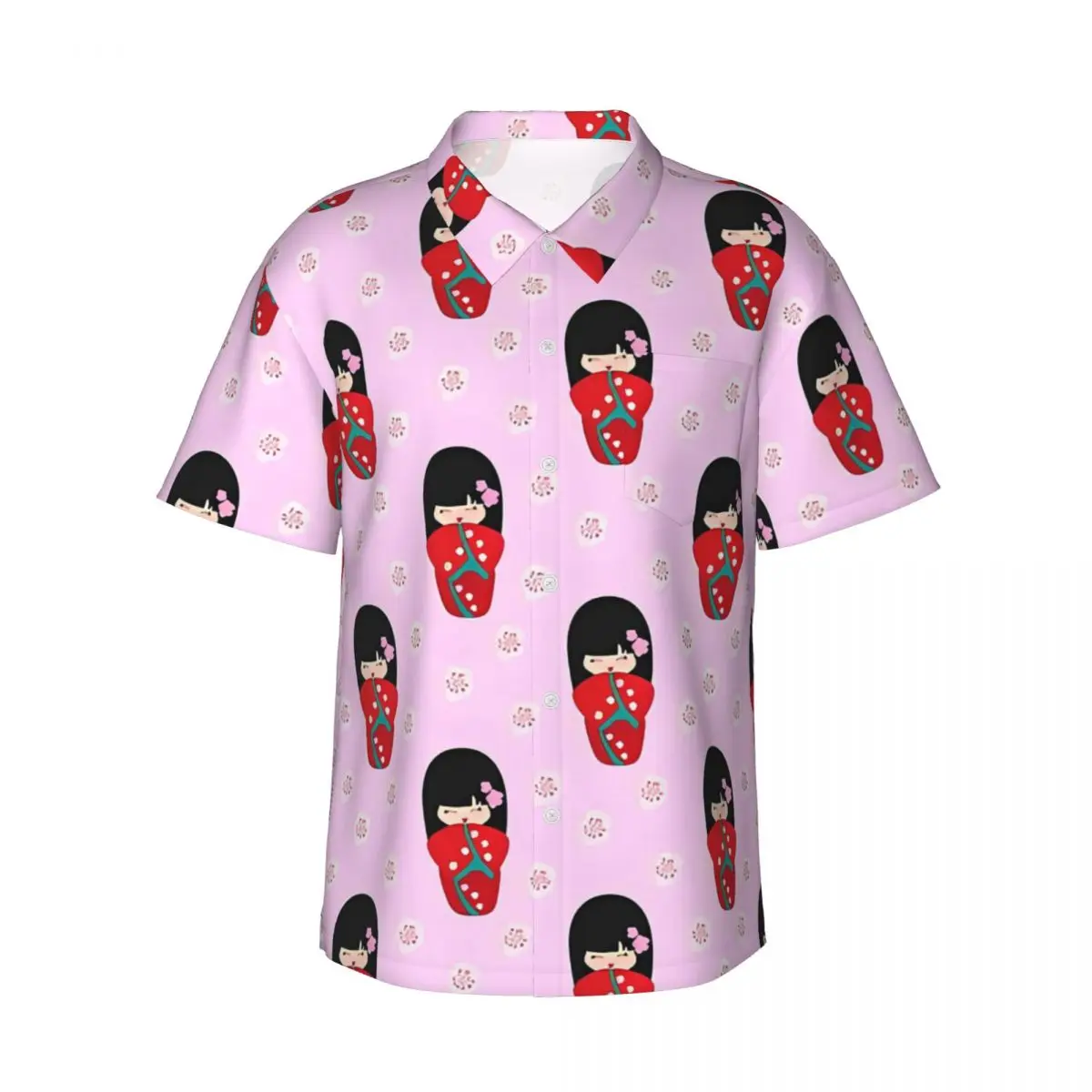 

Летняя рубашка с японскими куклами, мужская пляжная красная повседневная рубашка Kokeshi с коротким рукавом Y2K, винтажные блузки оверсайз с уличным принтом