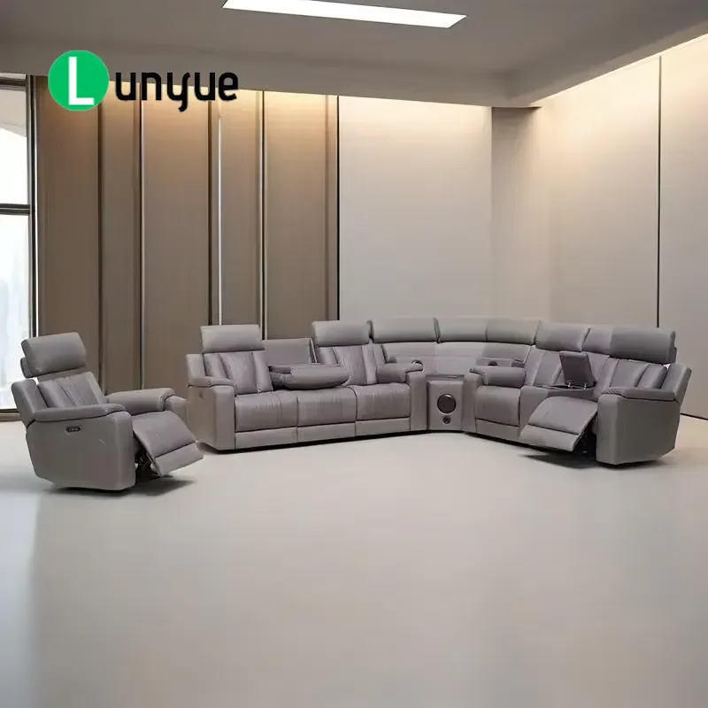 Factory High End Electric Leather Recliner Sofa Power 5 Seater Reclining Sofa Reclinable Inteligente with Adjustable Headrest