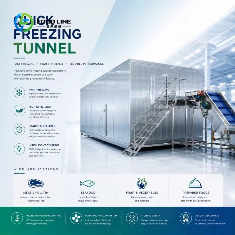 Customized Industrial Tunnel Freezer Quick Freezing Equipment for French Fries and Vegetable IQF Processing Application