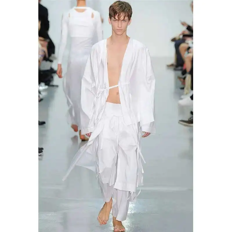 New Leg Large Point Wide Loose Nine White Black Casual Skirt Pants Trendy Men's Personalized