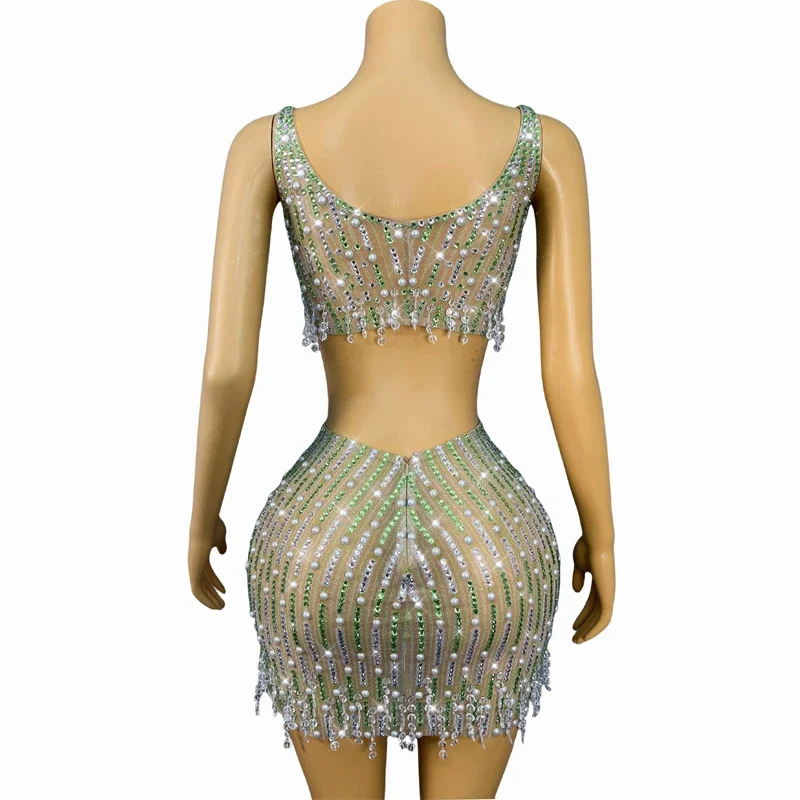 Tenue de chanteur en diamant, tenue de danse Jazz, strass complets, perles, jupe supérieure, Costumes de Festival, Bar DJ DS, vêtements de spectacle sur scène
