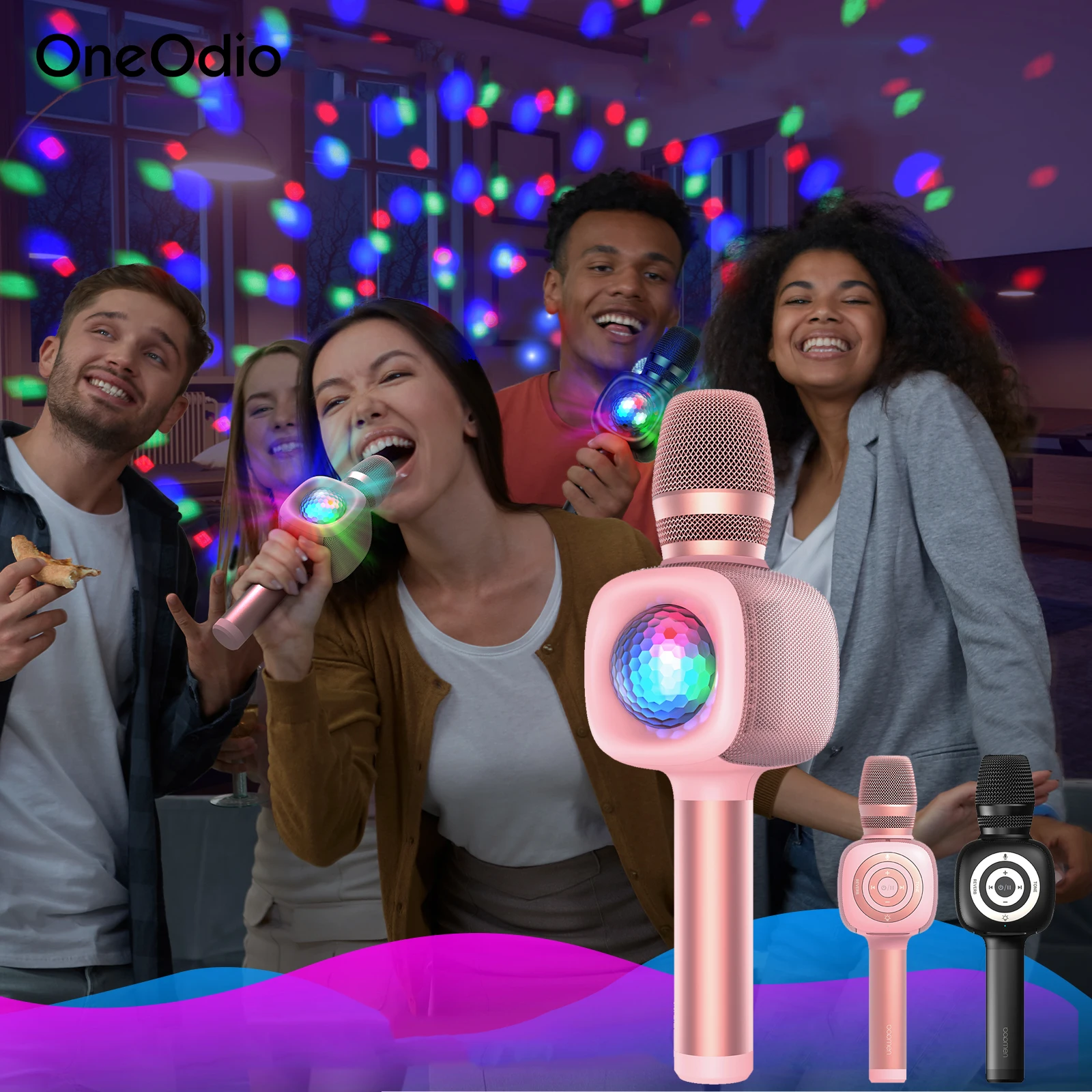 Bluetooth Wireless Karaoke Microphone with LED Lights 4-in-1 Portable Handheld Mic with Speaker Karaoke Player for Singing Home