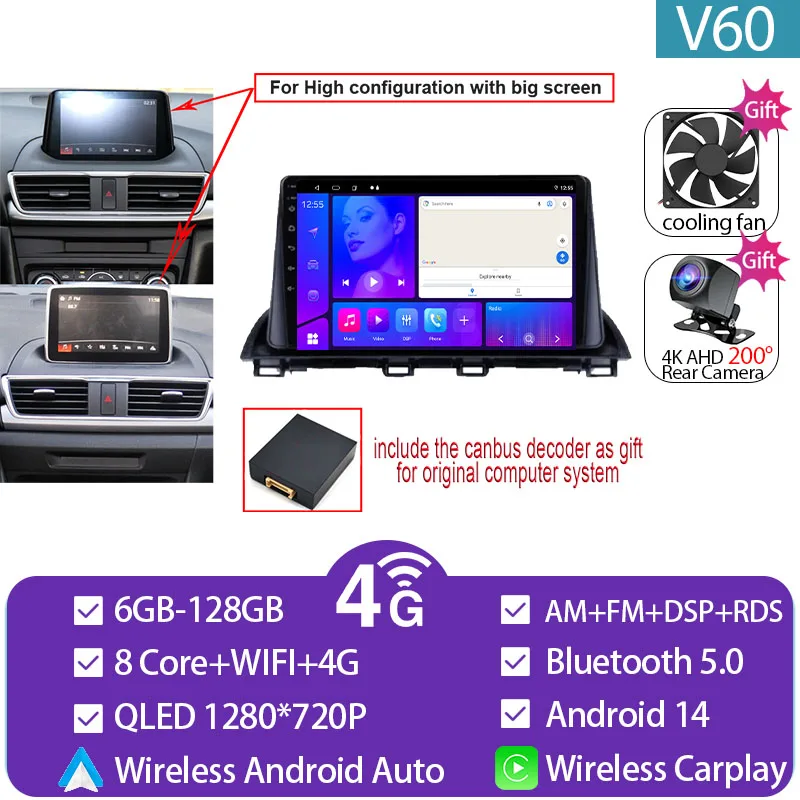 Voor Mazda 3 Axela 2014-2019 Mazda CX-4 CX4 2016-2018 Autoradio Android Auto GPS Navigatie multimedia Video Player Geen DVD