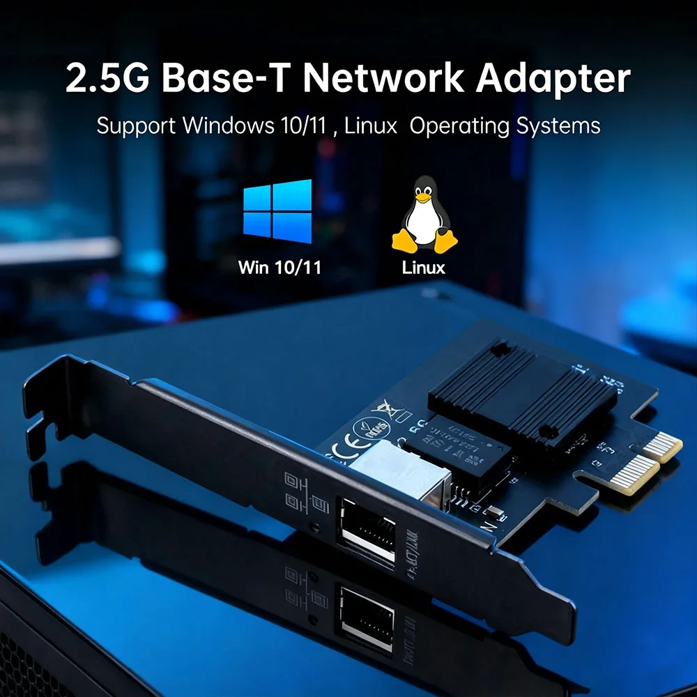2.5G PCI‑E RJ45 Network Card Intel I226 Chip 100/1000/2500Mbps High Speed LAN Controller Adapter for Desktop PC Windows 10 11