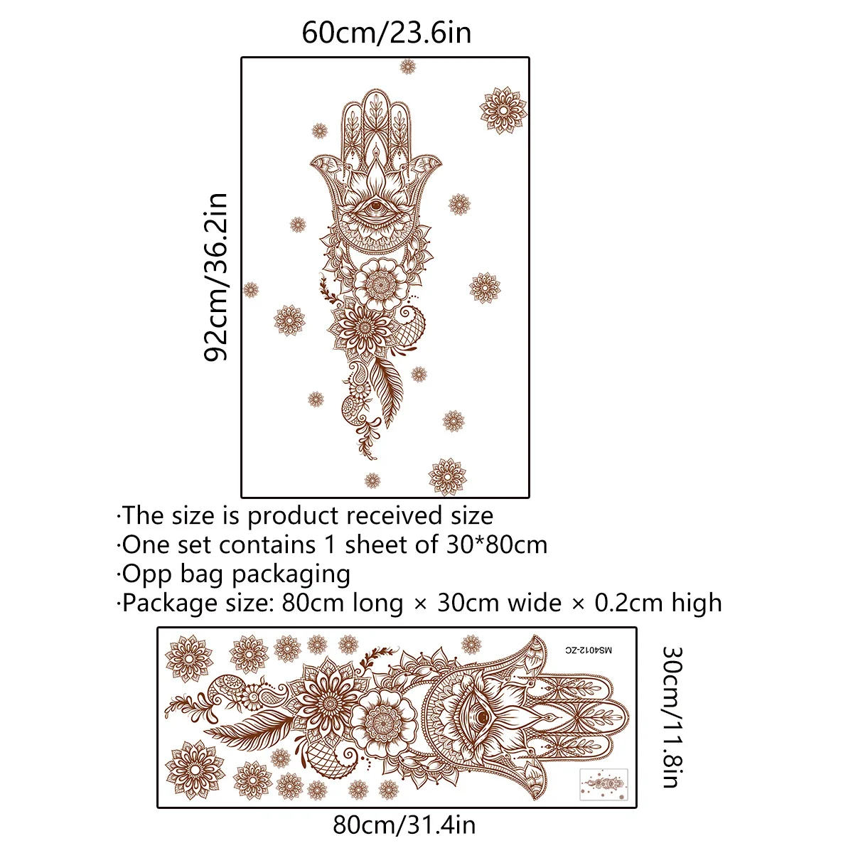 Mandala Hand & Lotus Wall Stickers - Self-Adhesive Spiritual Decals for Bedroom & Living Room Decor