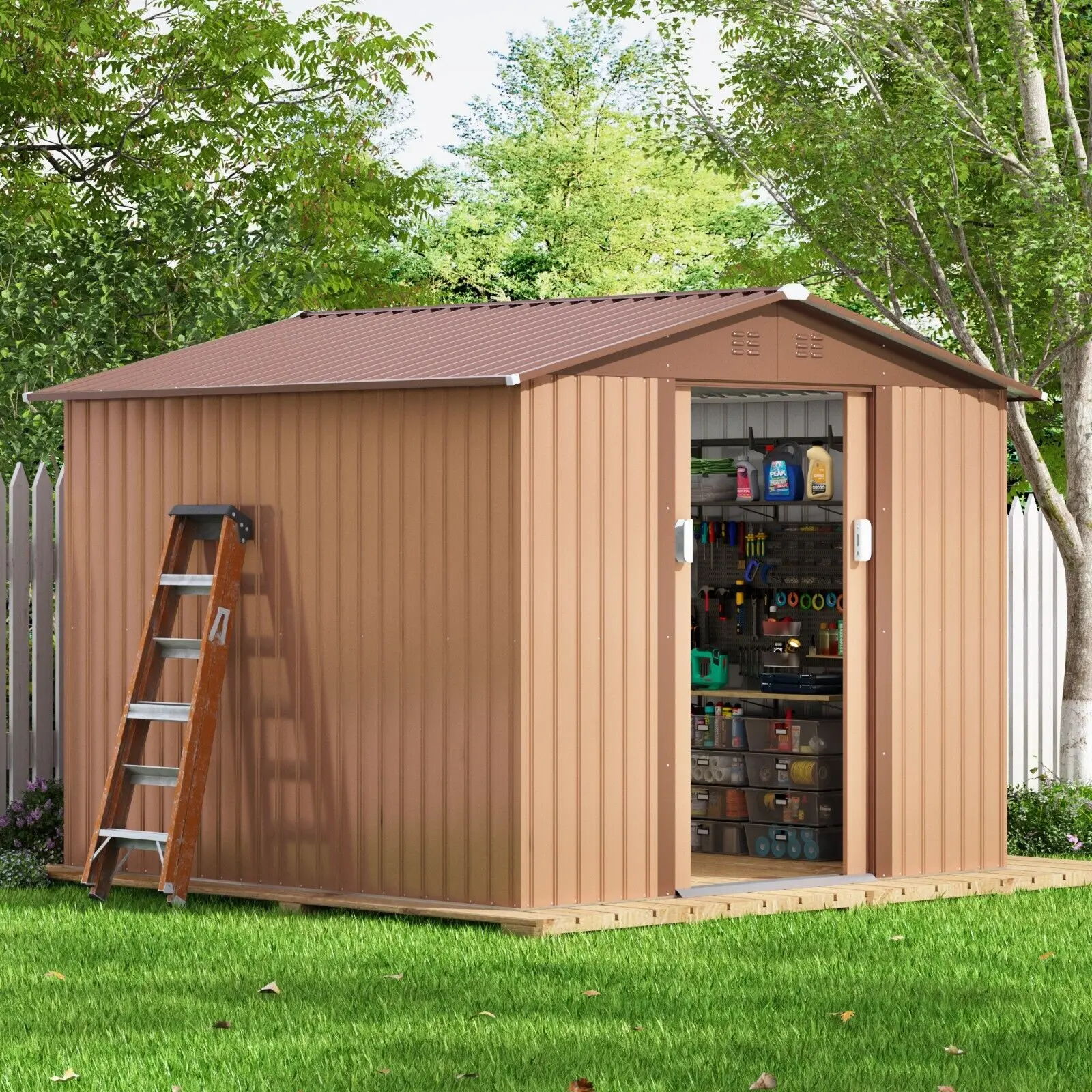 

8'x8' Storage Shed Outdoor Metal Tool Shed Garden Backyard Sliding Door Lockable