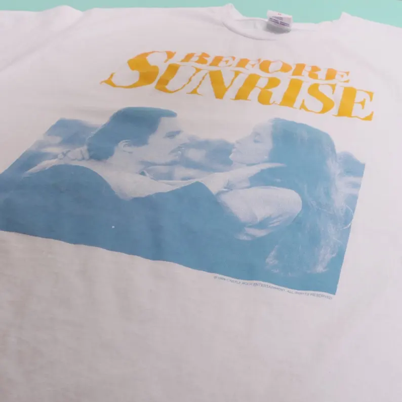 Before Sunrise Richard Linklater ภาพยนตร์ Tee 1995 ละครโรแมนติก Ethan Hawke Julie Delpy เวียนนาออสเตรียฟิล์ม Boxy Fit เสื้อ Made i