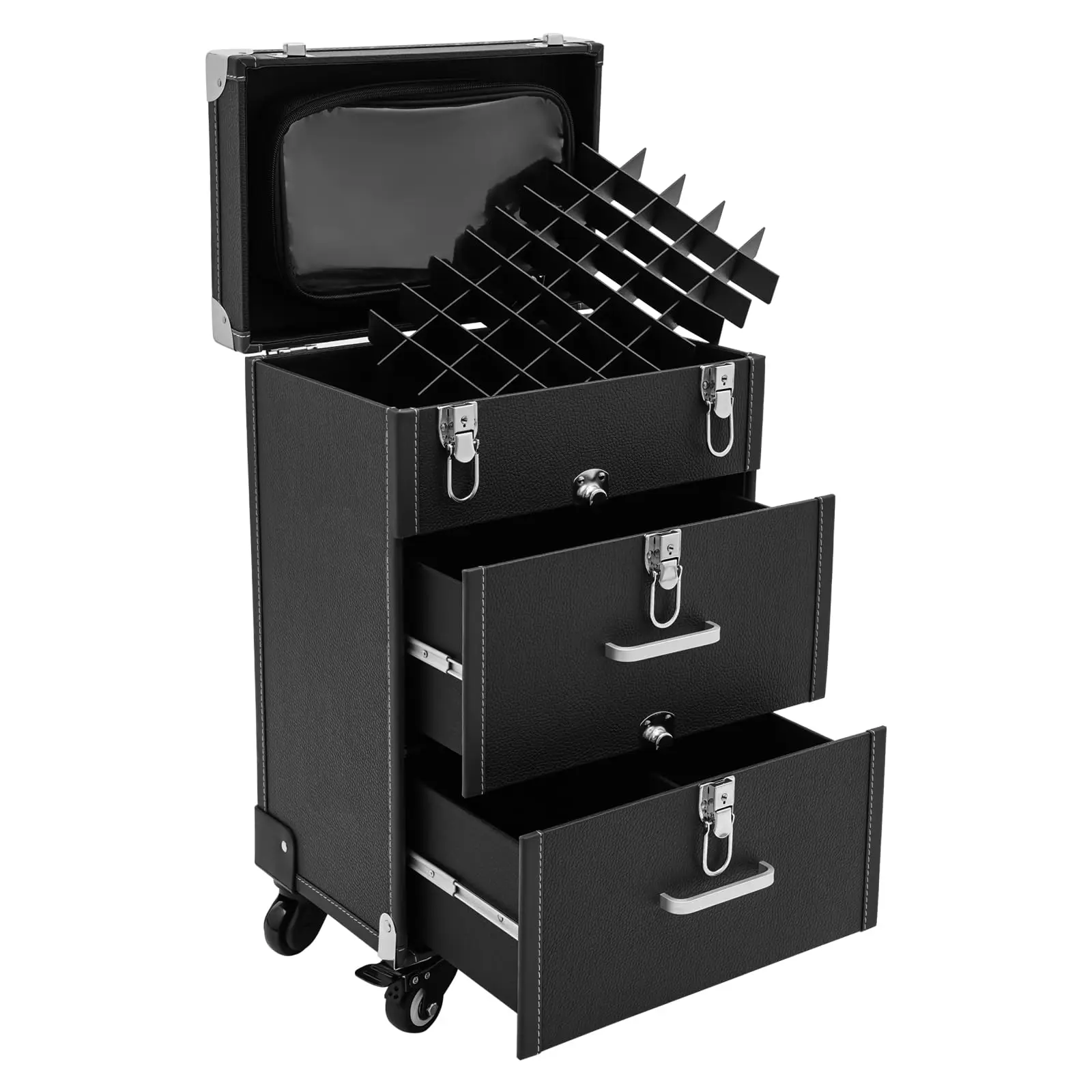 

Professional Rolling Makeup Case, 14.1 * 9 * 22.4in Cosmetic Case Trolley, Lockable Make up Suitcase Cosmetic Trolley, Makeup Su