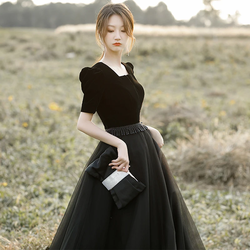 

Ele Bla Evening Gown Women's Faionable Square Collar High-end Luxury Sensation Par Dr Korean Sle Pearl Embelli...
