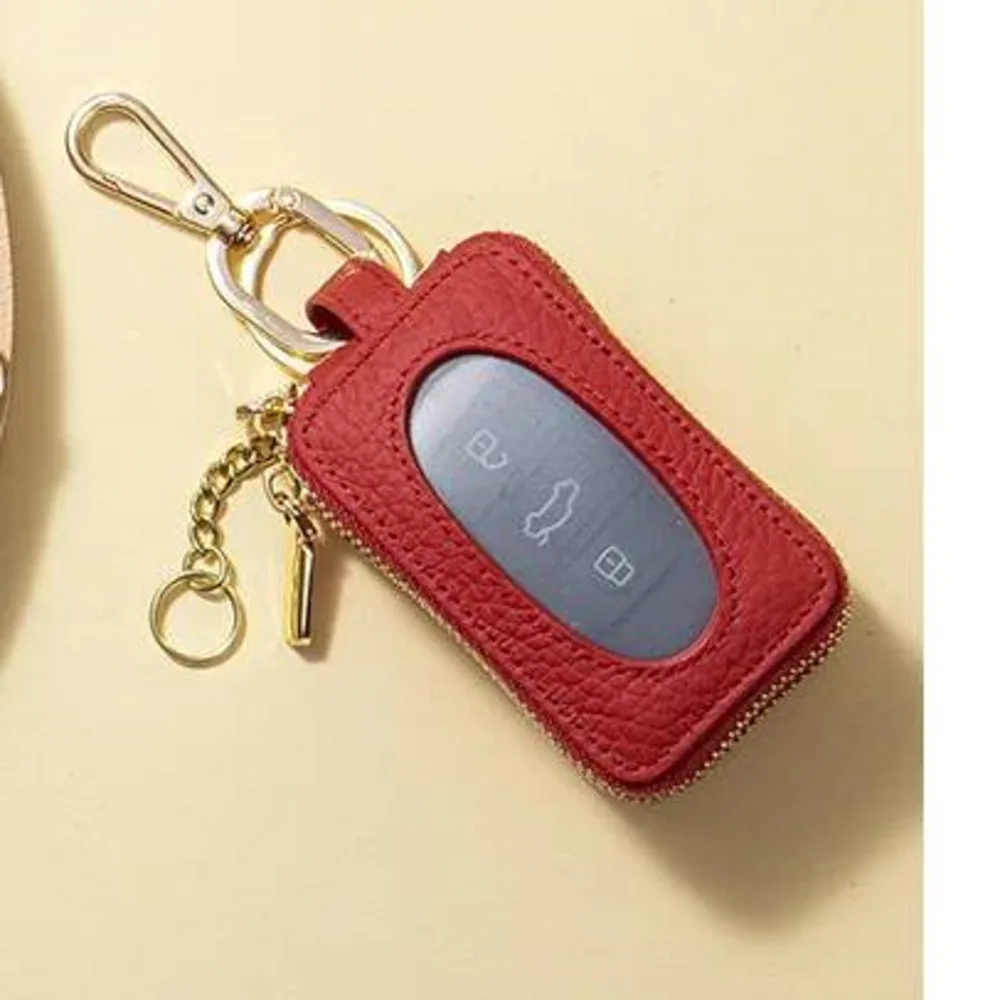 Brand Man Car Key Wallet Cowhide Waist-hanging Storage Bag Car Key Bag Genuine Leather Double-zipper Key Bag For Women