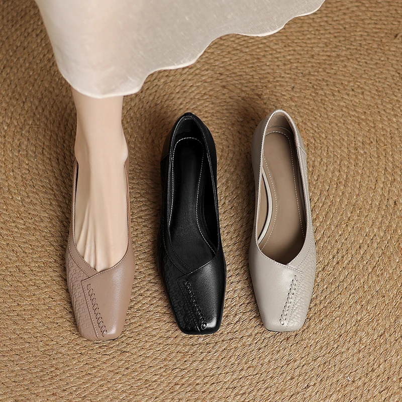 2026 new spring summer women pumps natural leather 22-25cm embossing grid sheepskin square toe high heel women shoes fashion