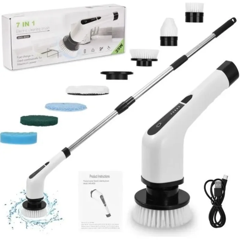 

Cordless Power Scrubber Electric Cleaning Brush with 7 Replacement Brush Heads for Bathtub and Floor Tile Adjustable Handle