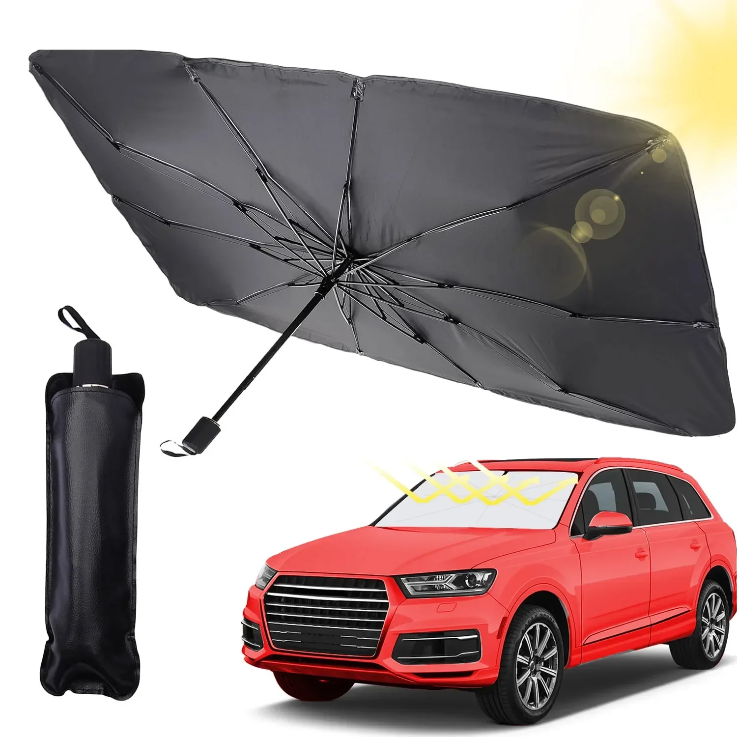 Payung Mobil Pelindung Matahari Kaca Depan Lipat Penutup Jendela Penahan Panas Portabel Parasol Bengkok Model Lengkung Pelindung Mobil