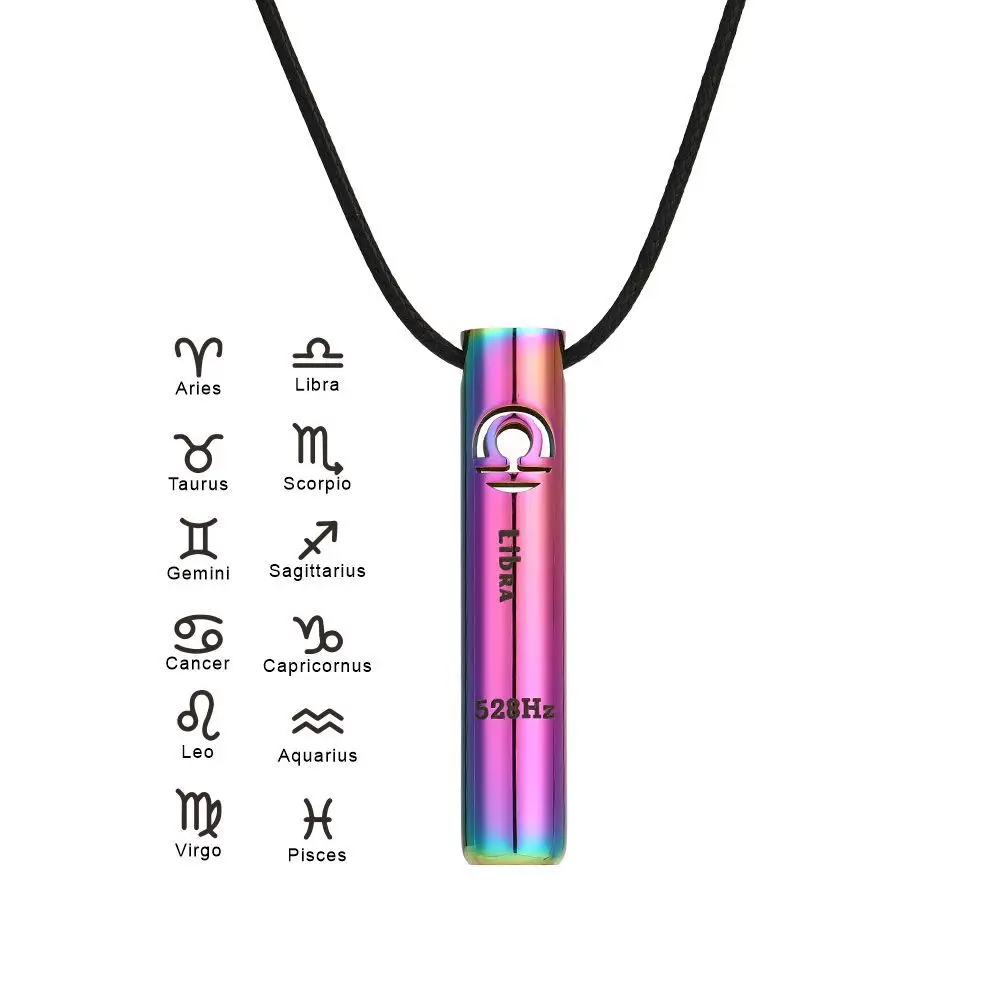 Stainless Steel Meditation Mindfulness Breathing Pendants 12 Zodiac Signs Stress Relieving Anxiety Whistle Sports Necklace