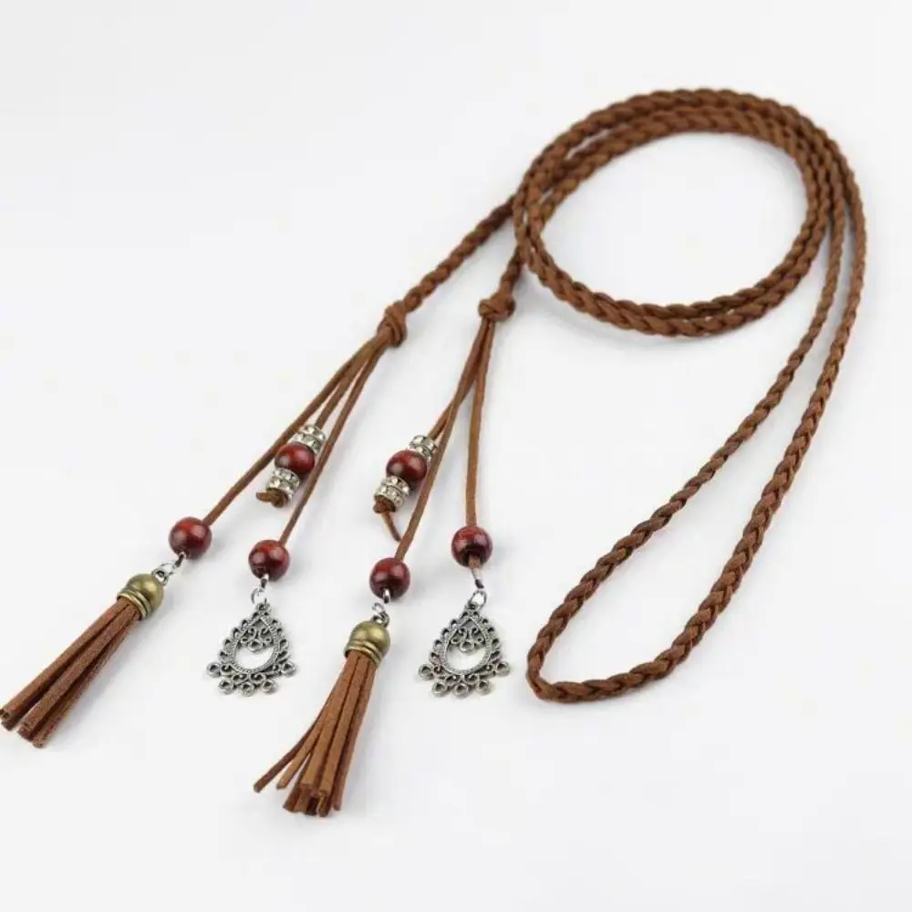 النساء الفتيات الفاخرة تصميم حبل مضفر حزام الخصر خمر تنوعا شرابة البوهيمي حزام الخصر