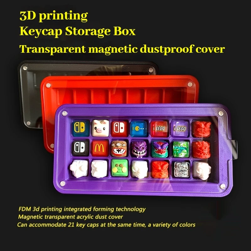 3d Printed Keycap Storage Box Keycap 21key Display Box Dustproof Storage Box Plastic Material Transparent Magnetic Suction Cover