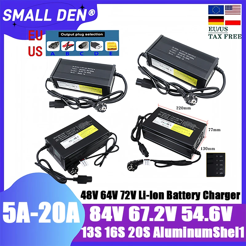 

48V 60V 72V Lithium-Ion 13S 16S 20S Battery Charger 84V 67.2V 54.6V 5A-20A Aluminum Shell Smart Fast Charging NEW