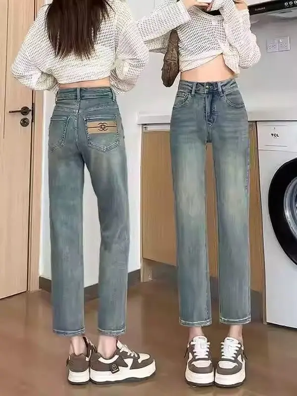 

Women's Embroidered Slim Fit Jeans High Waist Cotton Stretch Casual Sle Spring Autumn New Arrival Pear ape Small Size