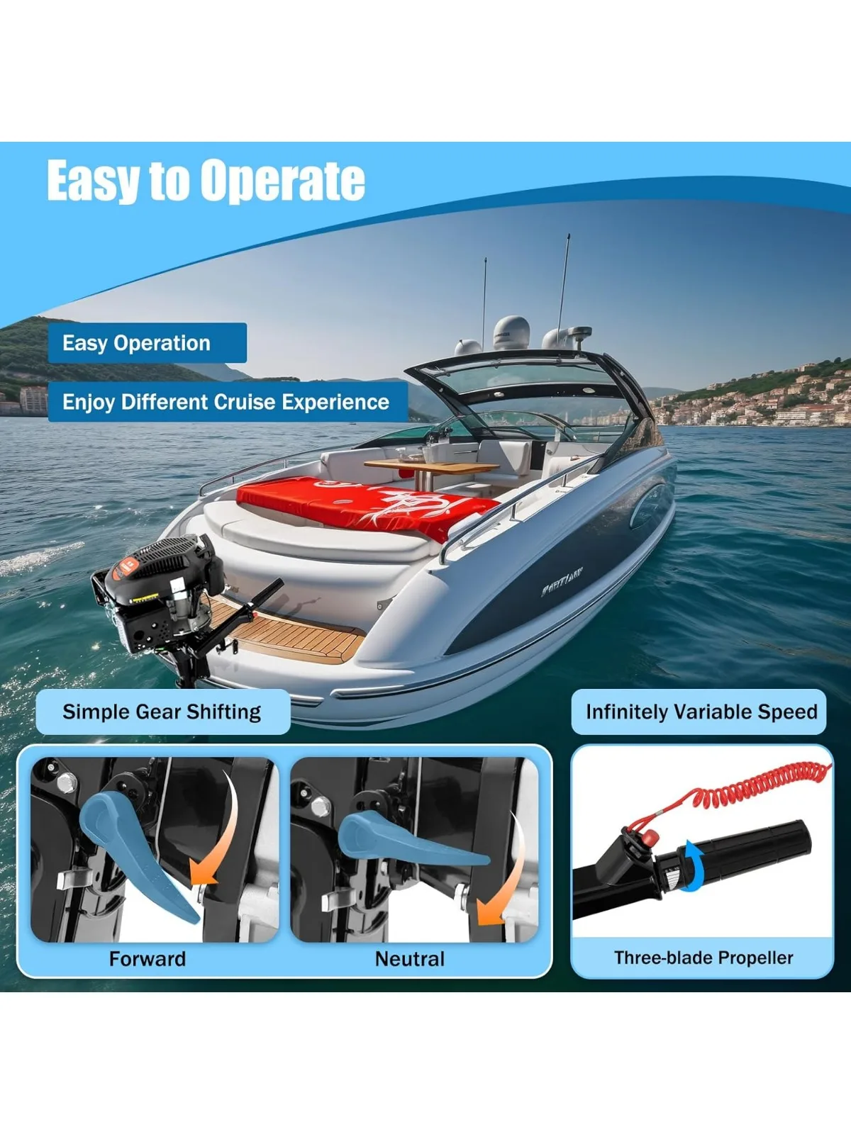 

4 Stroke 6HP Outboard Motor Short Shaft Fishing Boat Engine Heavy Duty Boat Motor with CDI and Water Cooling System for Boat