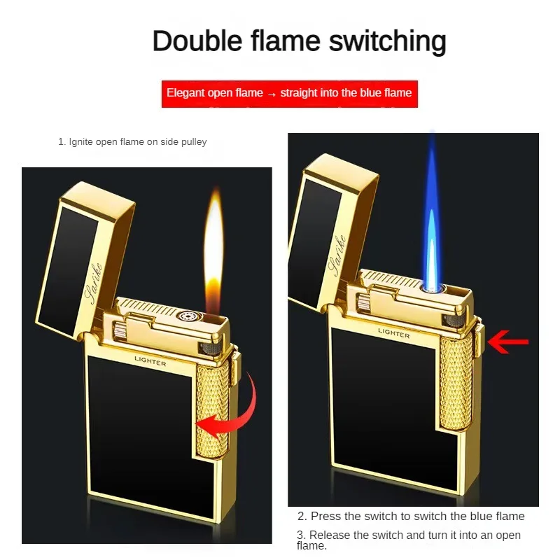 Creative Dual Fire Windproof Metal Turbine Lighter Butane Gas Cigarette Lighter Gift Unusual Lighter for Men