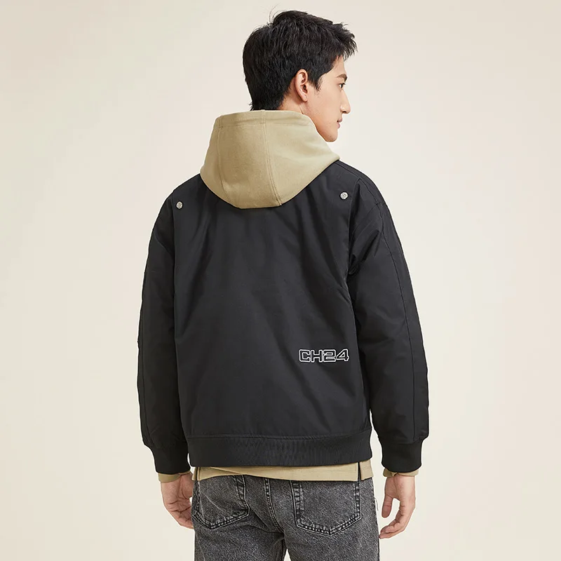 Chericom メンズ ブラック ボンバー ジャケット ストリートウェア スタイル ジップアップ ルーズフィット カジュアル ファッション ワークウェア 暖かい ライト カジュアル ジャケット Y278546Y