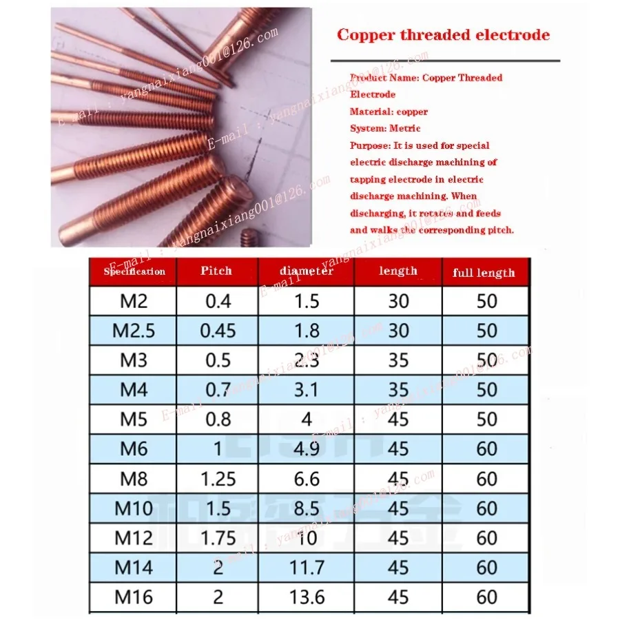 M2-M16 rosca de cobre métrica eletrodo hastes de eletrodo de cobre barra para descarga de faísca edm novo 1pc