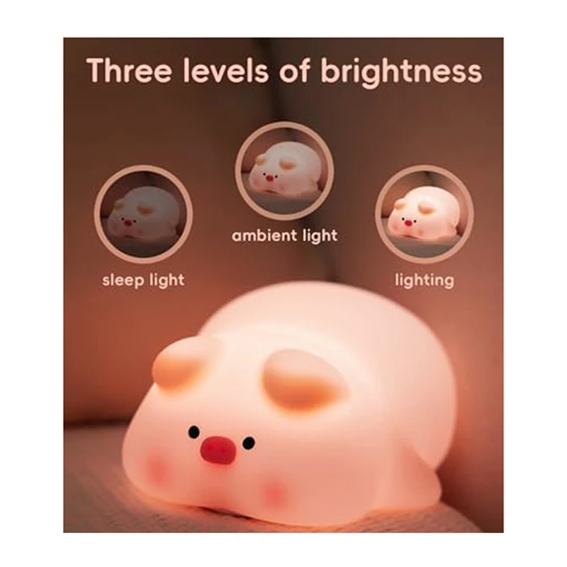 Piggy Night Light,Piggy Cute Lamp 30 Minutes Timer Nightlight Pink Silica Gel For Room