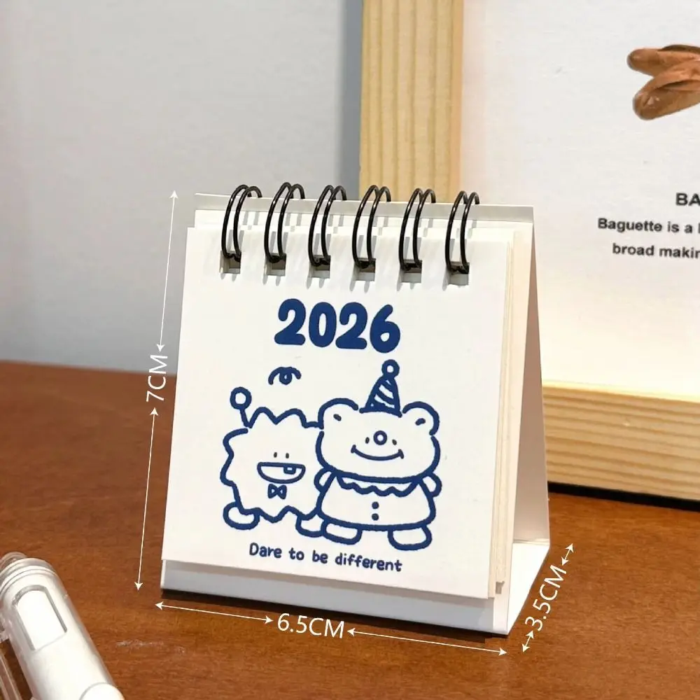 Nuovo Mini 2026 Calendario da tavolo Cartone animato portatile Pianificatore mensile Calendario Piano Libro Ornamenti da tavolo