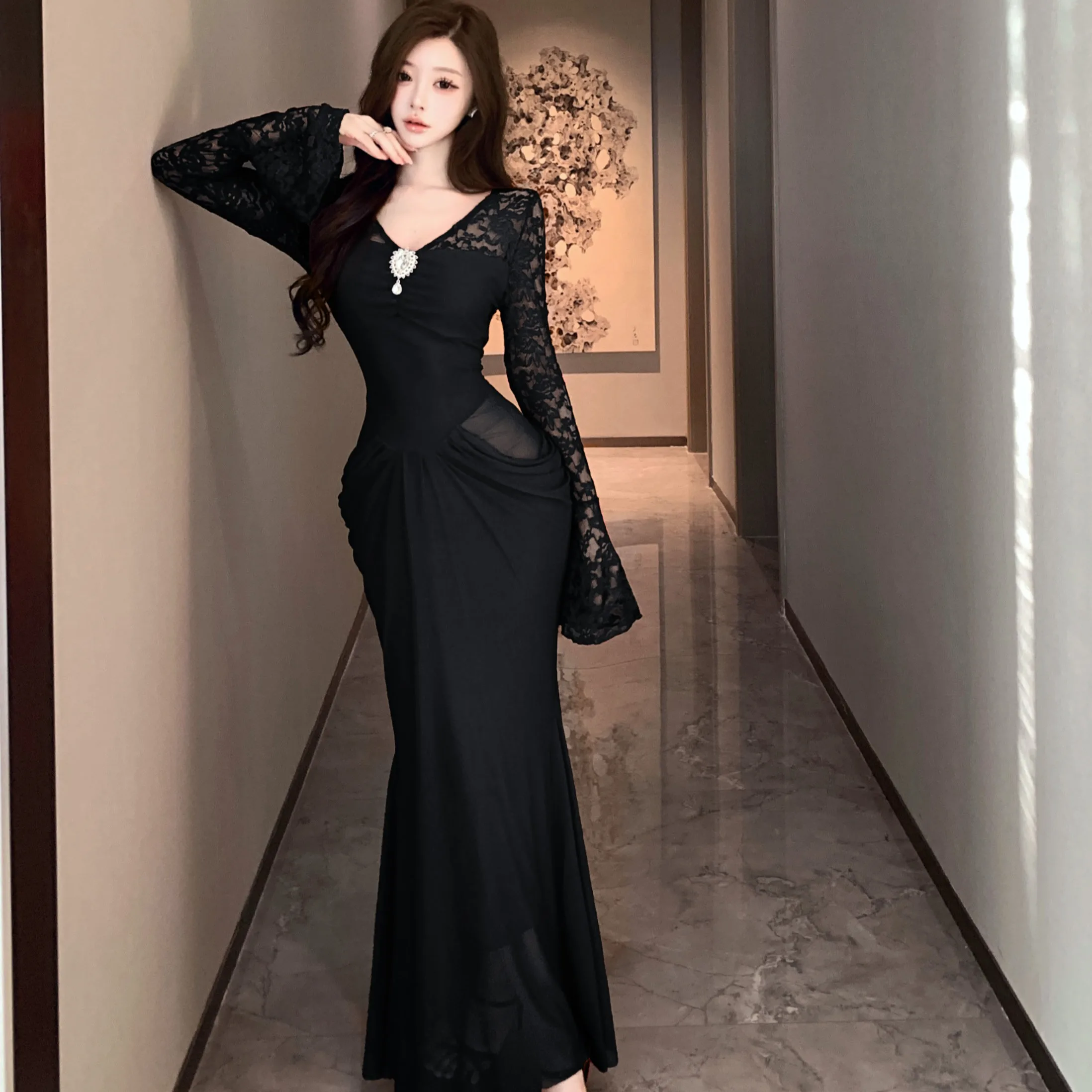 Ele High Waist Lace Wrap Dr Slim Fit V Ne Red Sexy  Dr Autumn Winter Inner Wear Dr Ladies Faion Dr