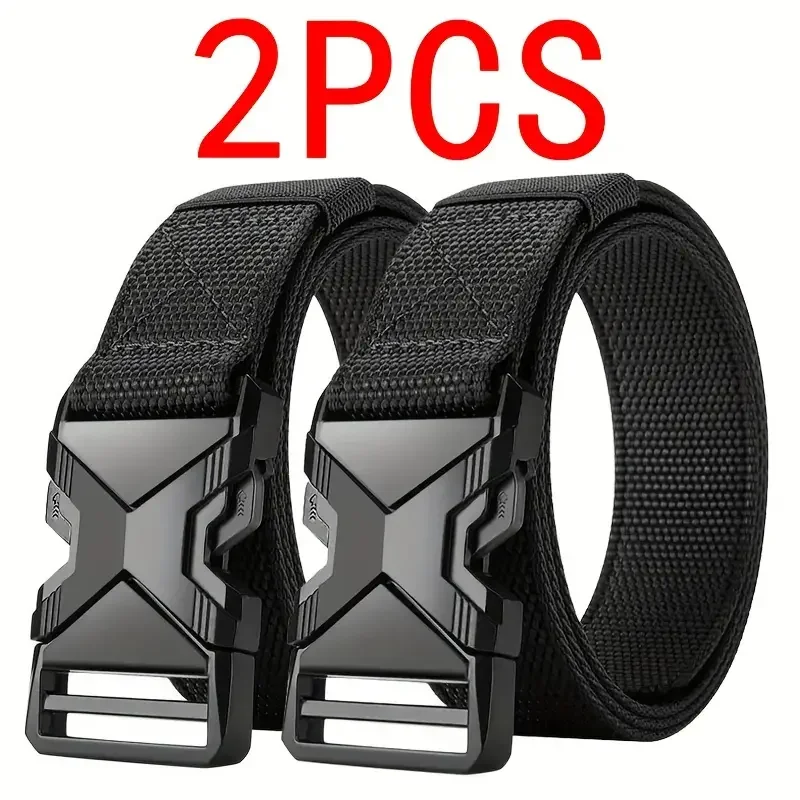 2PC Men Belt Army Outdoor Hunting Tactical Outdoor Mountaineering Multifunctional Tactical Nylon Canvas Woven Trouser Belt